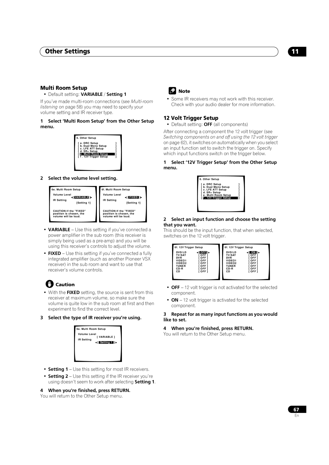 Pioneer VSX-52TX manual Multi Room Setup, Volt Trigger Setup 