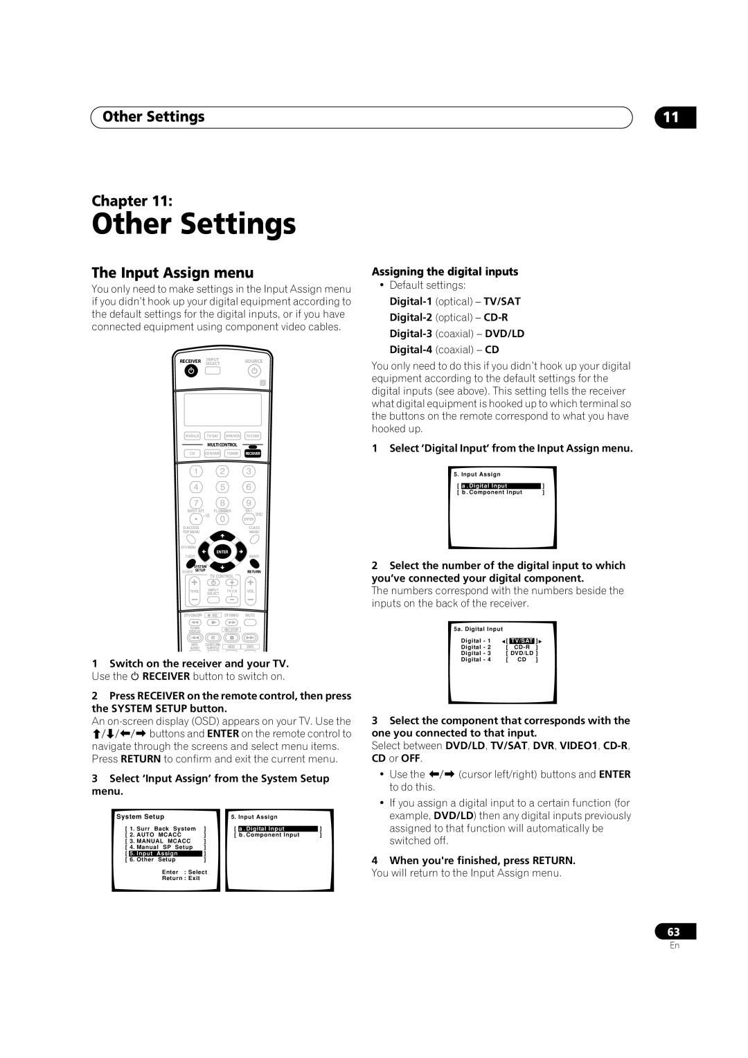 Pioneer VSX-52TX manual Other Settings Chapter, The Input Assign menu, Assigning the digital inputs 