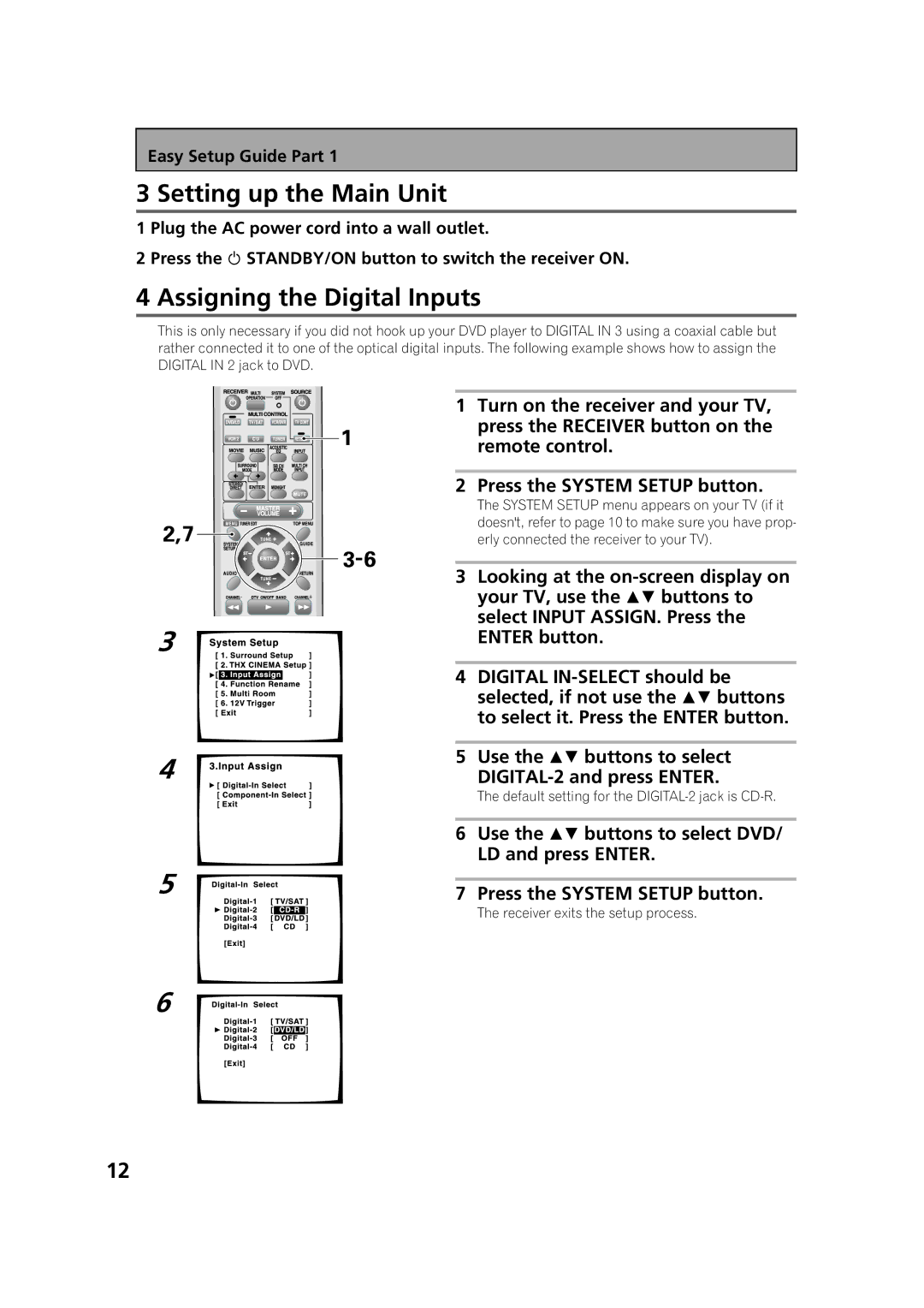 Pioneer VSX-53TX manual Setting up the Main Unit, Assigning the Digital Inputs 