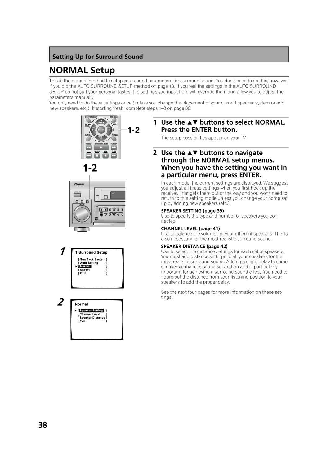 Pioneer VSX-53TX manual Normal Setup, Use the  buttons to select Normal, Through the Normal setup menus 