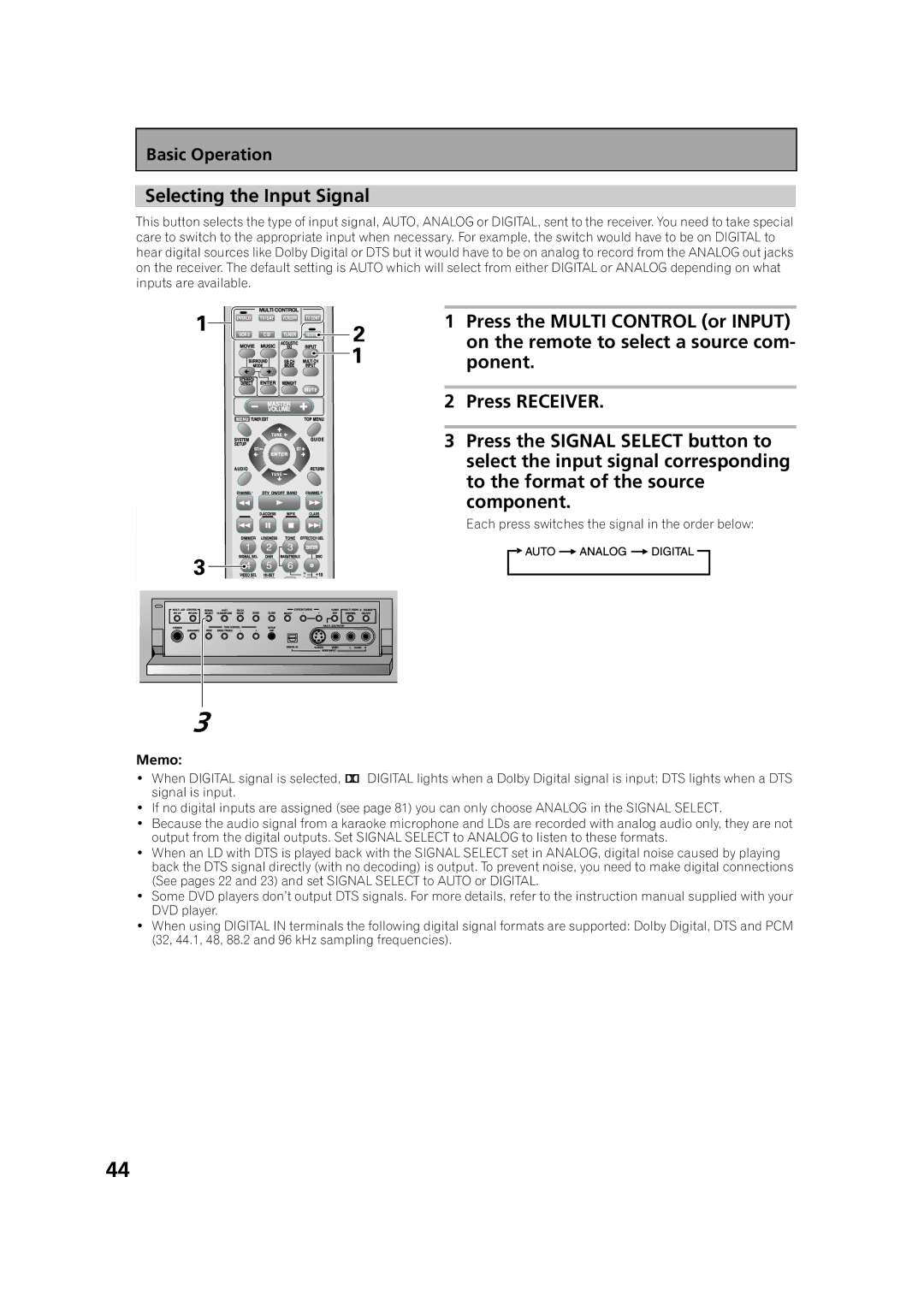 Pioneer VSX-53TX manual Selecting the Input Signal 