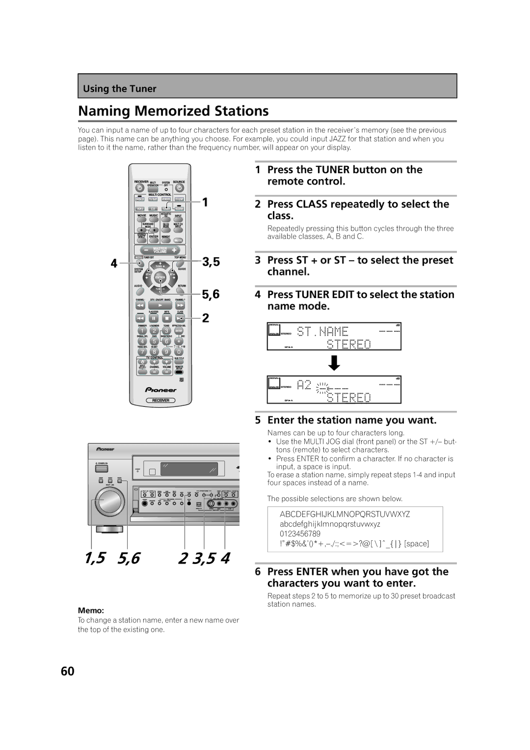 Pioneer VSX-53TX manual Naming Memorized Stations 