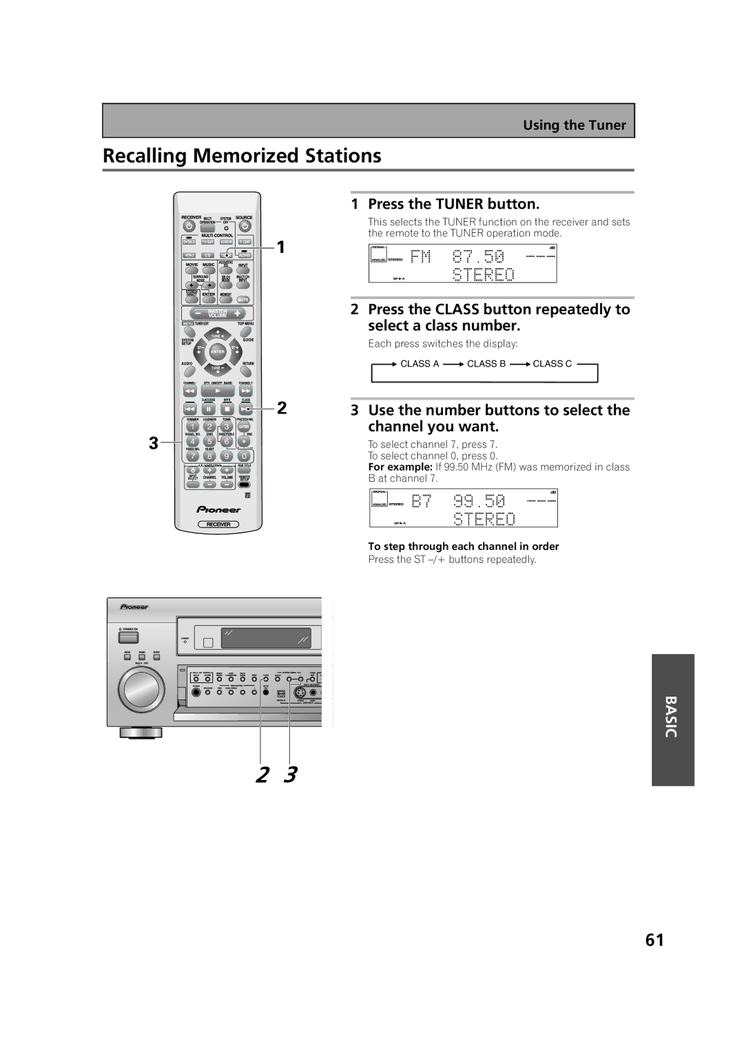 Pioneer VSX-53TX manual Recalling Memorized Stations, Use the number buttons to select the channel you want 