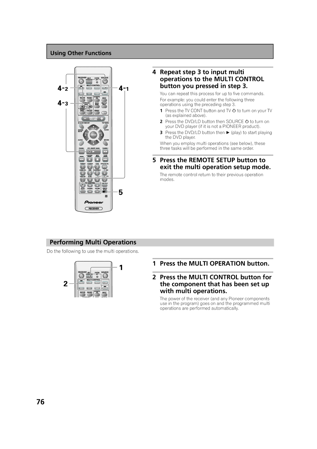 Pioneer VSX-53TX manual Performing Multi Operations 