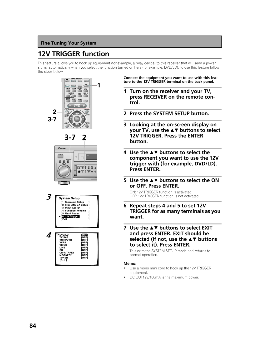 Pioneer VSX-53TX manual 12V Trigger function 