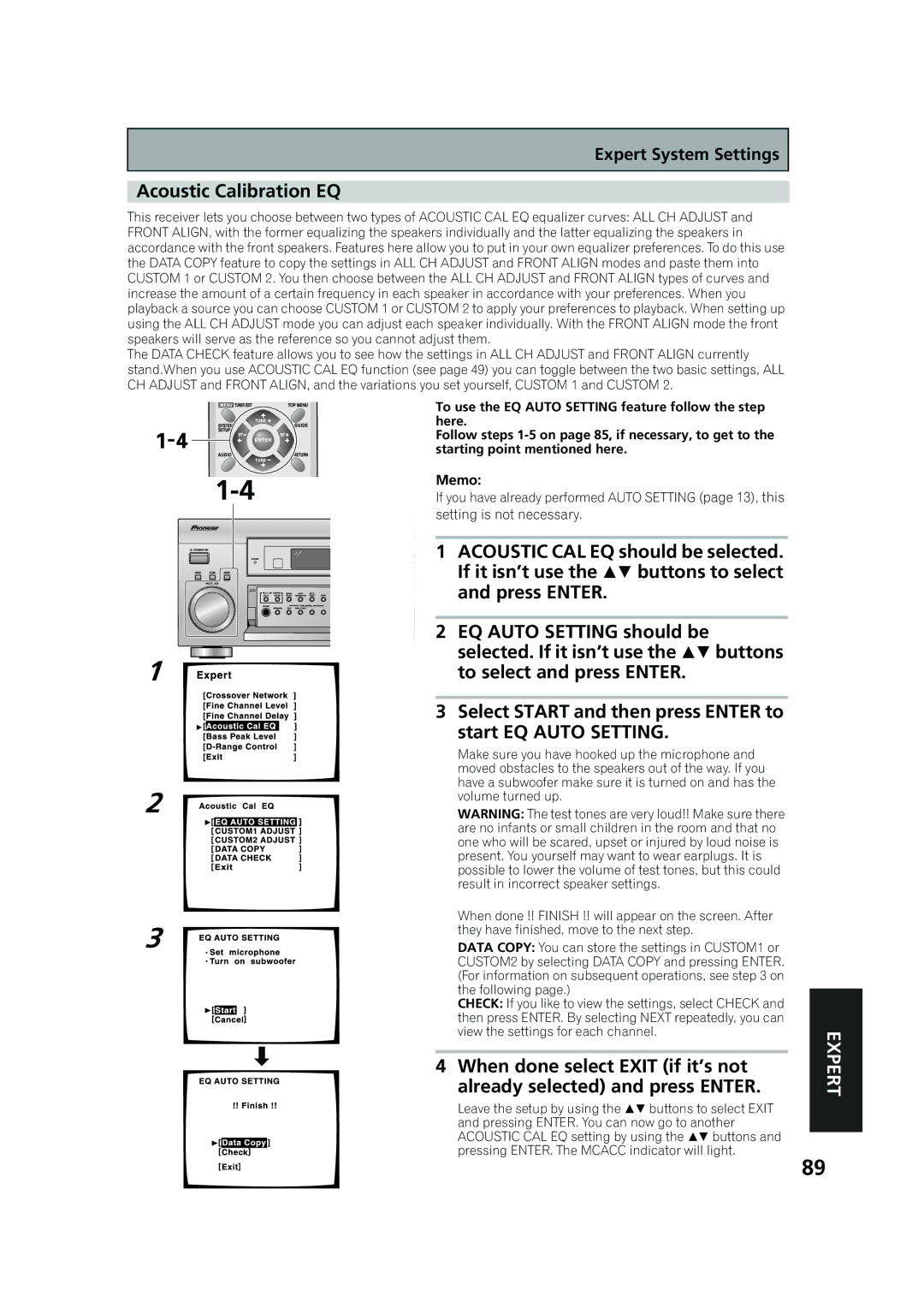 Pioneer VSX-53TX manual Acoustic Calibration EQ, If it isn’t use the  buttons to select, EQ Auto Setting should be 