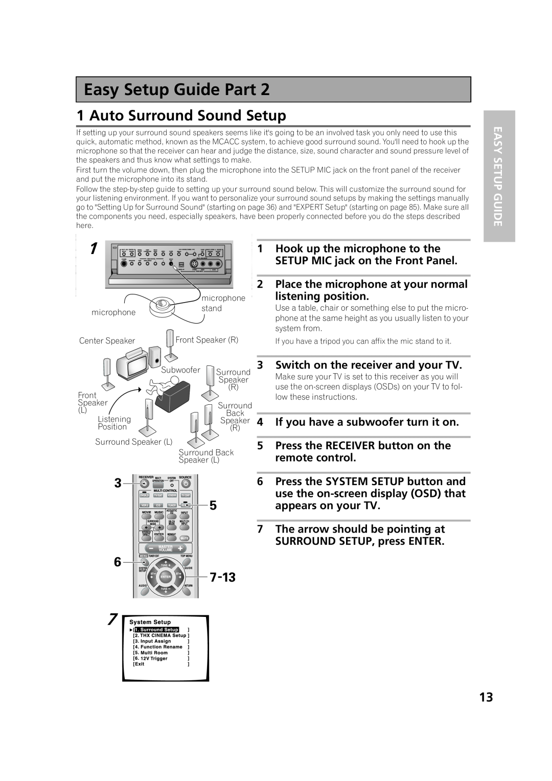Pioneer VSX-53TX manual Easy Setup Guide Part, Auto Surround Sound Setup 