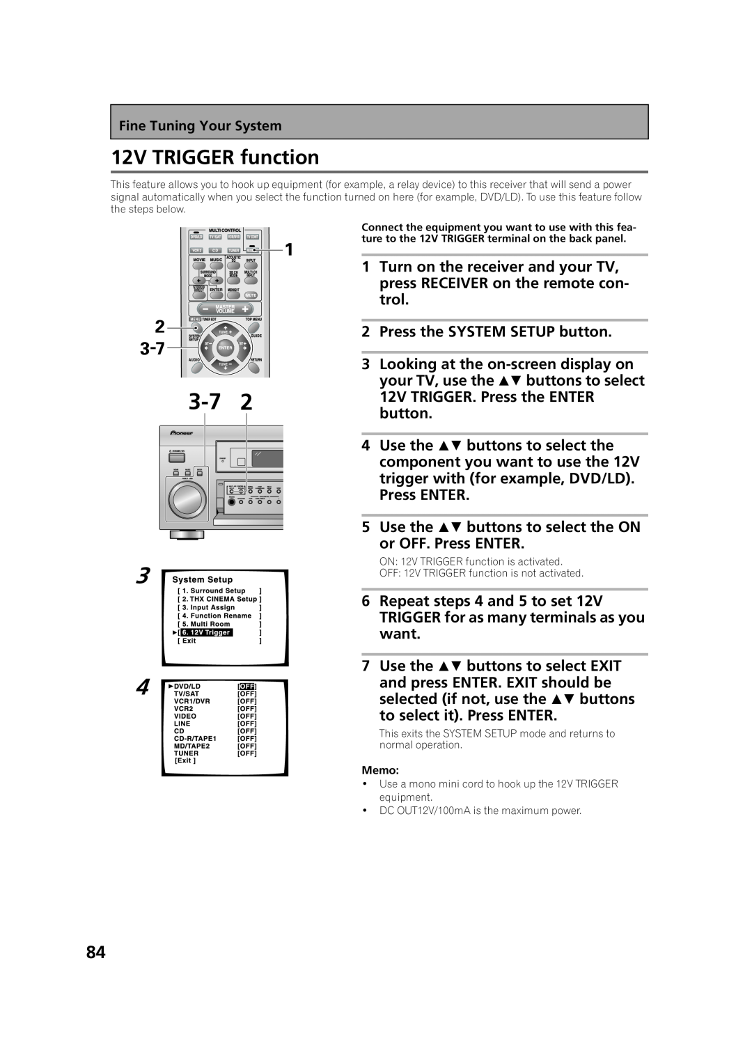 Pioneer VSX-53TX manual 12V TRIGGER function 