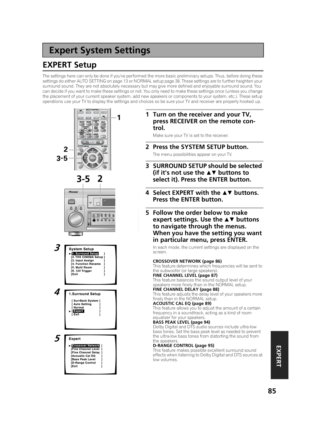 Pioneer VSX-53TX manual Expert System Settings, EXPERT Setup 