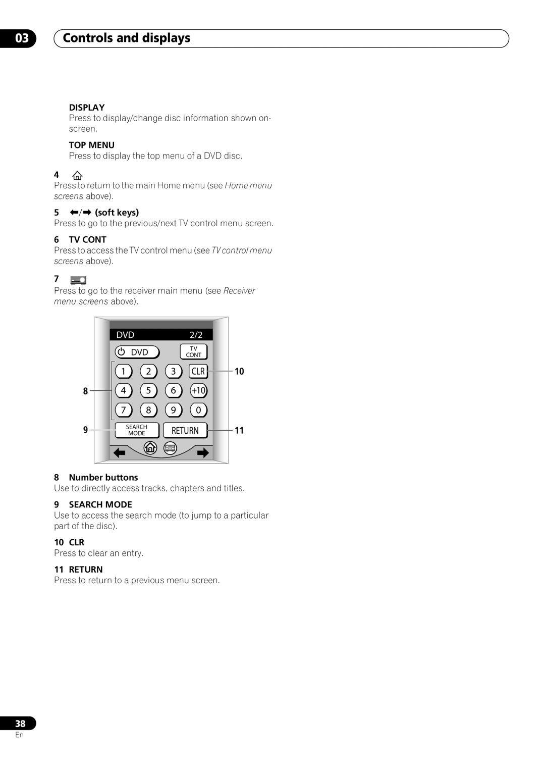 Pioneer VSX-59TXi operating instructions TOP Menu, Search Mode, 10 CLR 