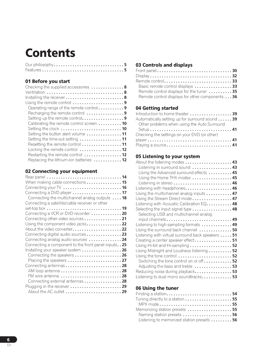 Pioneer VSX-59TXi operating instructions Contents 