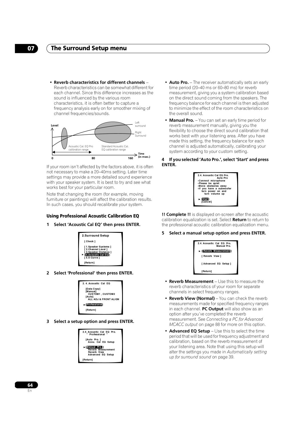 Pioneer VSX-59TXi operating instructions Using Professional Acoustic Calibration EQ, Select ‘Professional’ then press Enter 