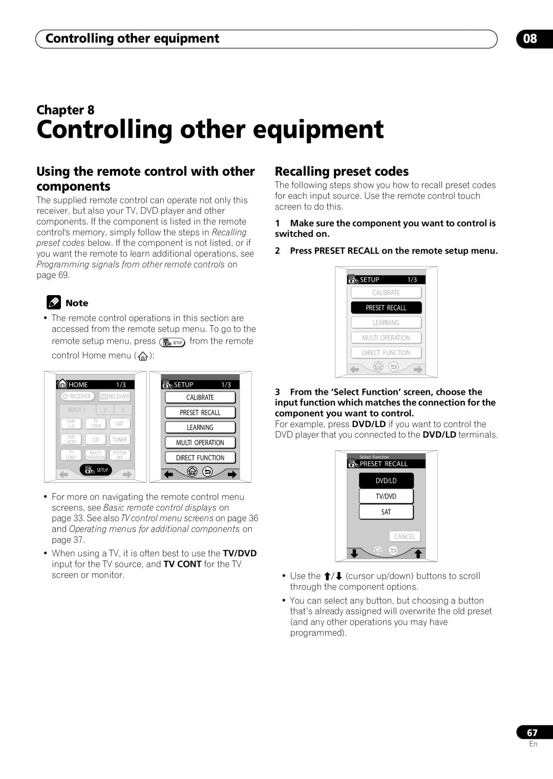 Pioneer VSX-59TXi Controlling other equipment Chapter, Using the remote control with other components 