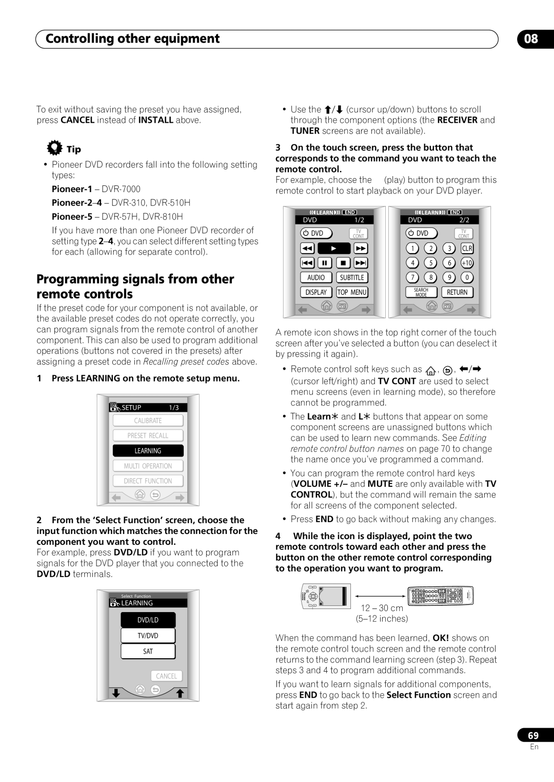 Pioneer VSX-59TXi operating instructions Programming signals from other remote controls, Pioneer-1 DVR-7000 