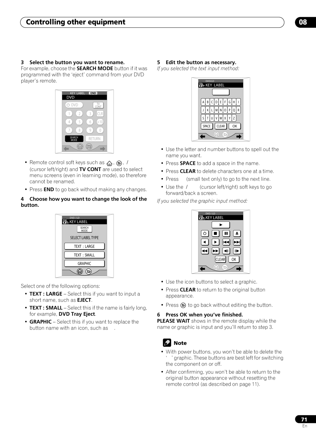 Pioneer VSX-59TXi Select the button you want to rename, Choose how you want to change the look of the button 