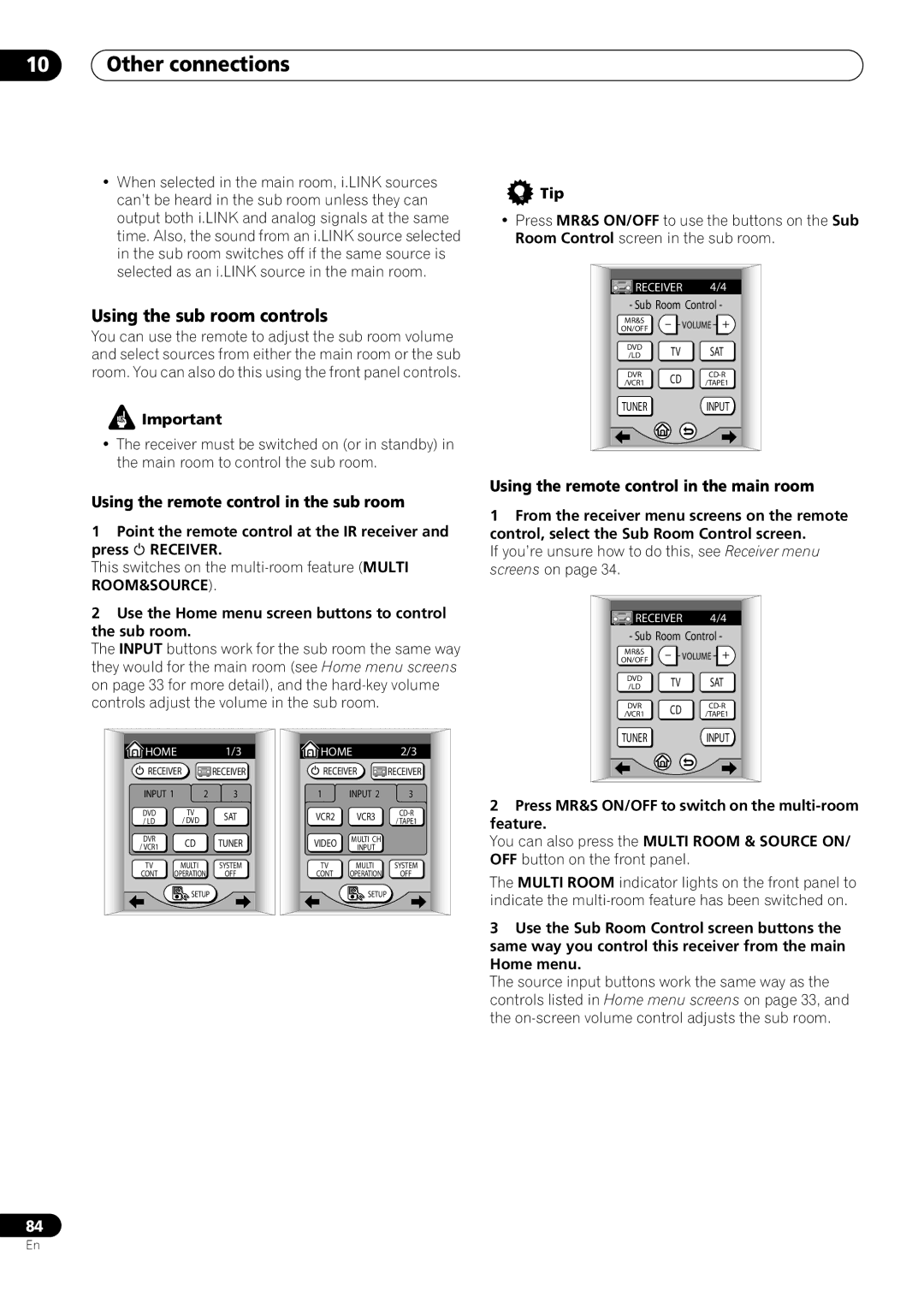 Pioneer VSX-59TXi operating instructions Using the sub room controls, Using the remote control in the sub room 