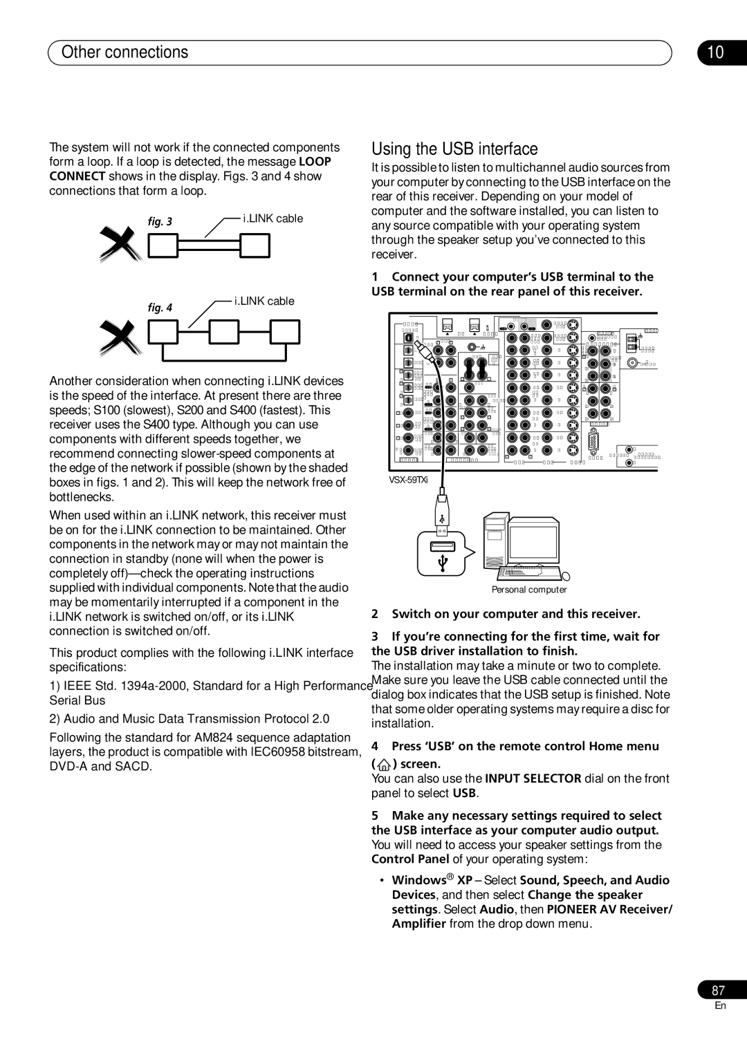 Pioneer VSX-59TXi operating instructions Using the USB interface, Press ‘USB’ on the remote control Home menu Screen 