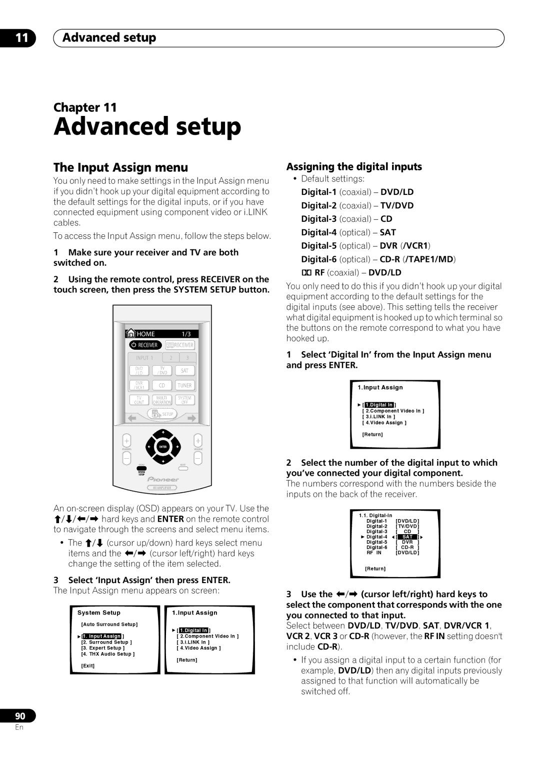 Pioneer VSX-59TXi operating instructions Advanced setup Chapter, Input Assign menu, Assigning the digital inputs 