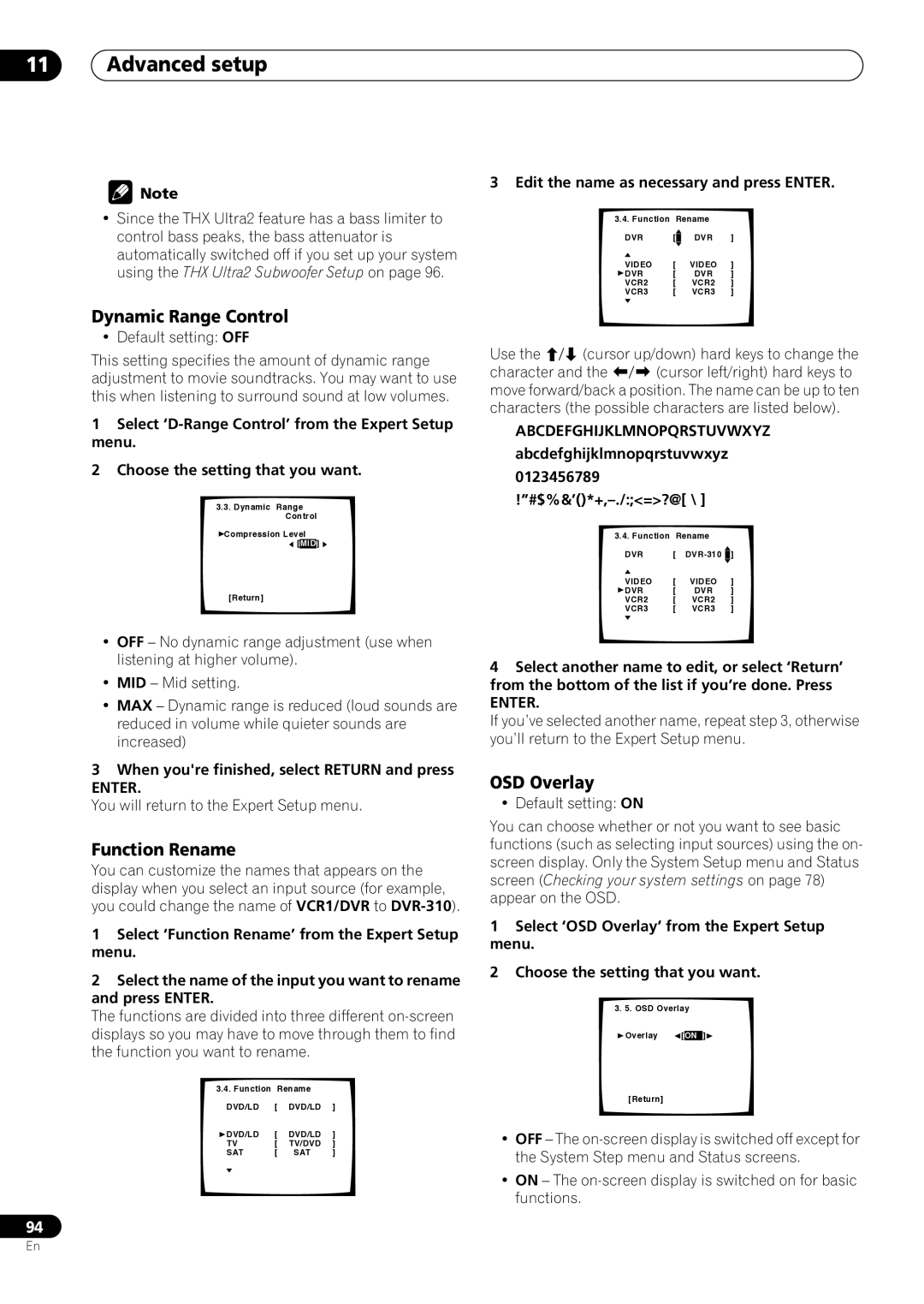 Pioneer VSX-59TXi operating instructions Dynamic Range Control, Function Rename, OSD Overlay 