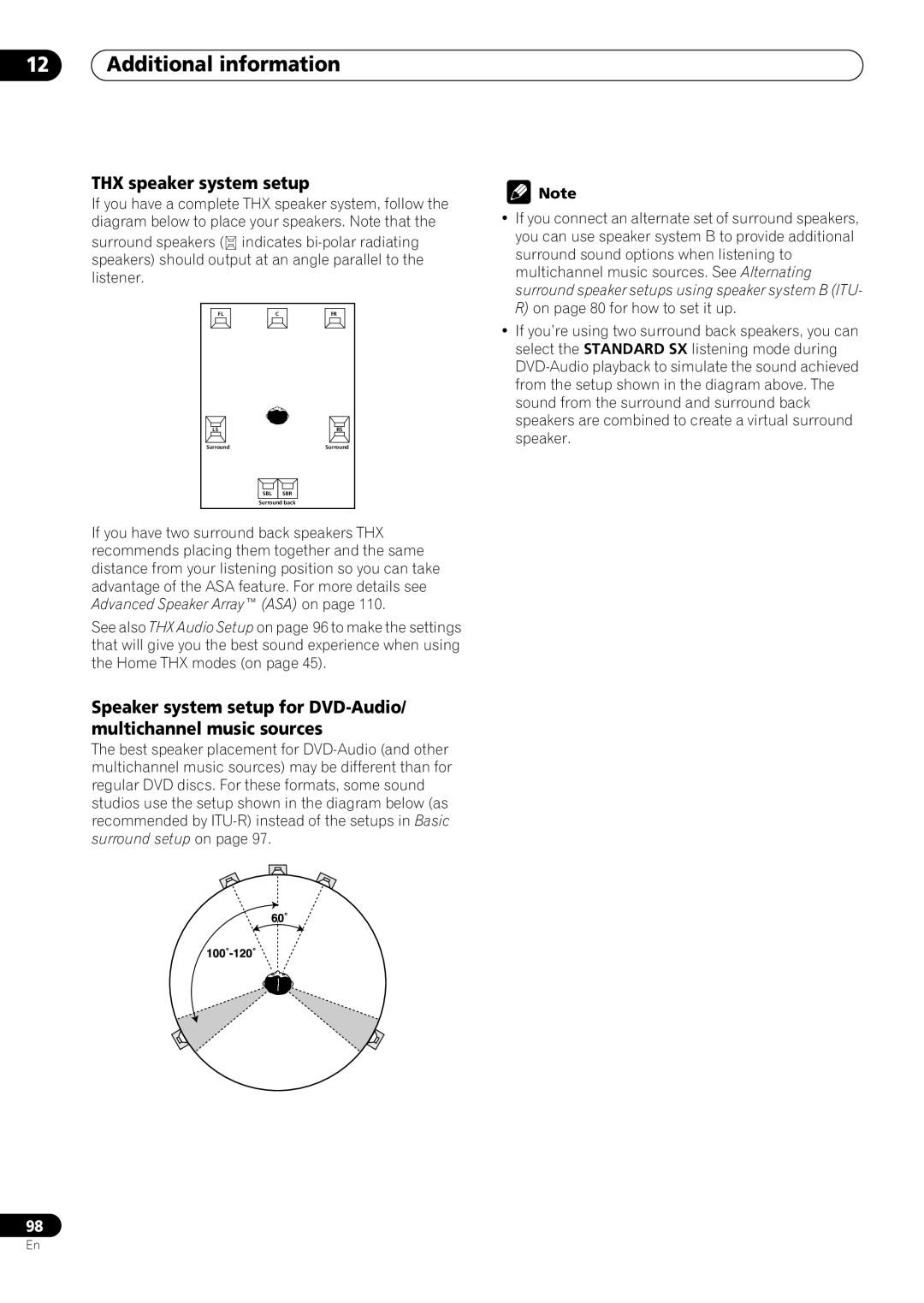 Pioneer VSX-59TXi operating instructions Additional information, THX speaker system setup 