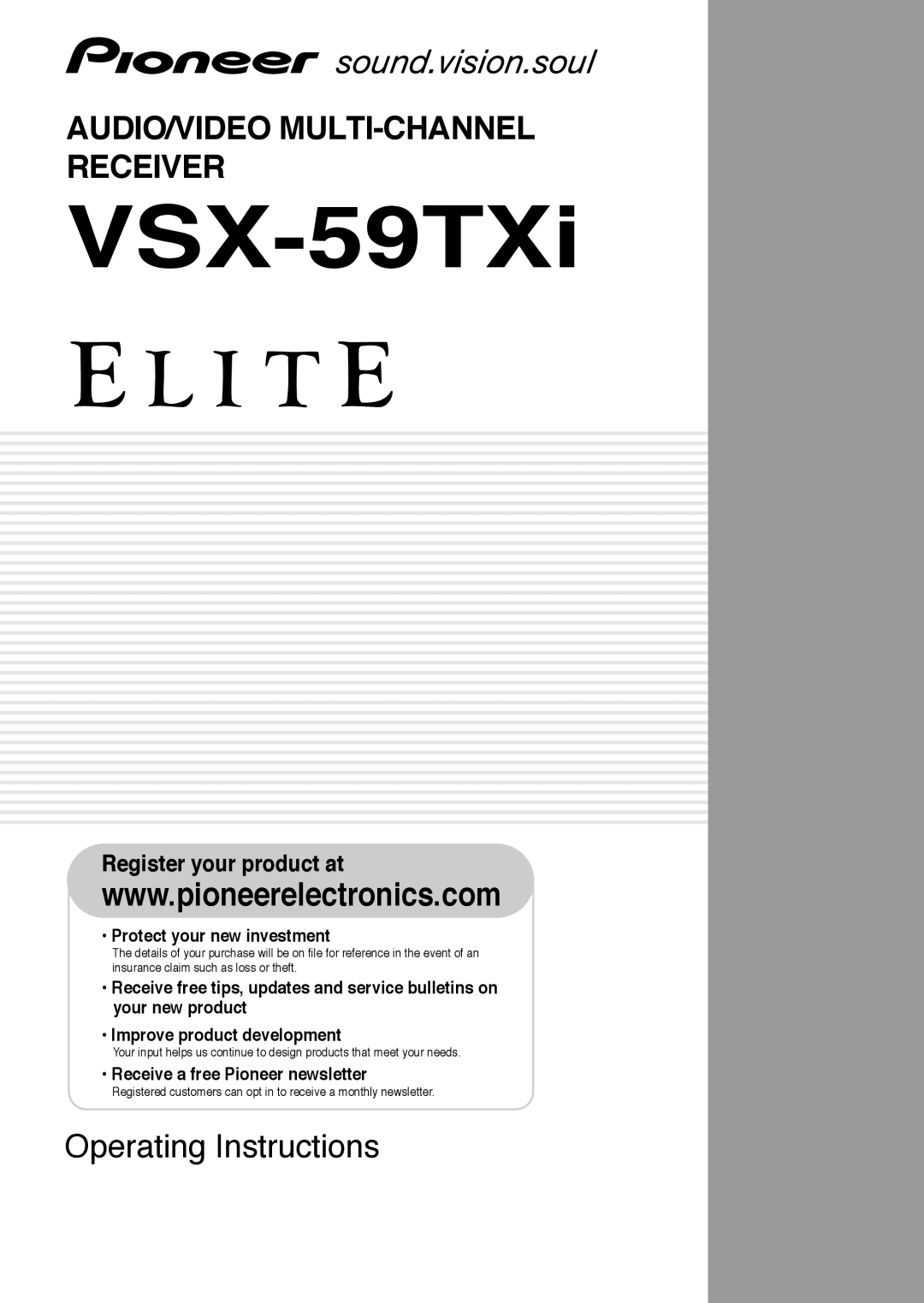 Pioneer VSX-59TXi operating instructions Audio/Video Multi-Channelreceiver, Operating Instructions 