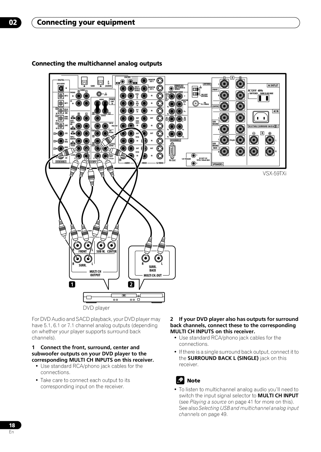 Pioneer VSX-59TXi operating instructions 02Connecting your equipment, Connecting the multichannel analog outputs 