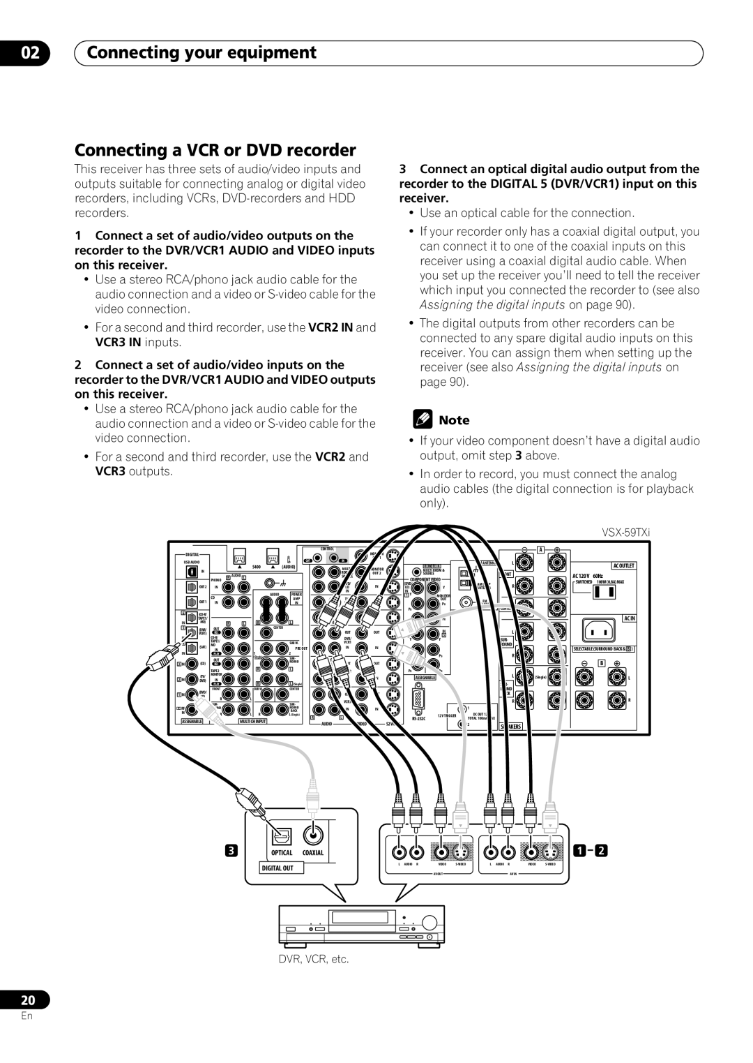 Pioneer VSX-59TXi operating instructions Connecting a VCR or DVD recorder, 02Connecting your equipment 