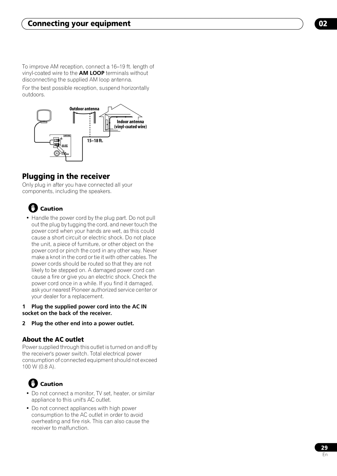 Pioneer VSX-59TXi operating instructions Plugging in the receiver, About the AC outlet, Connecting your equipment 