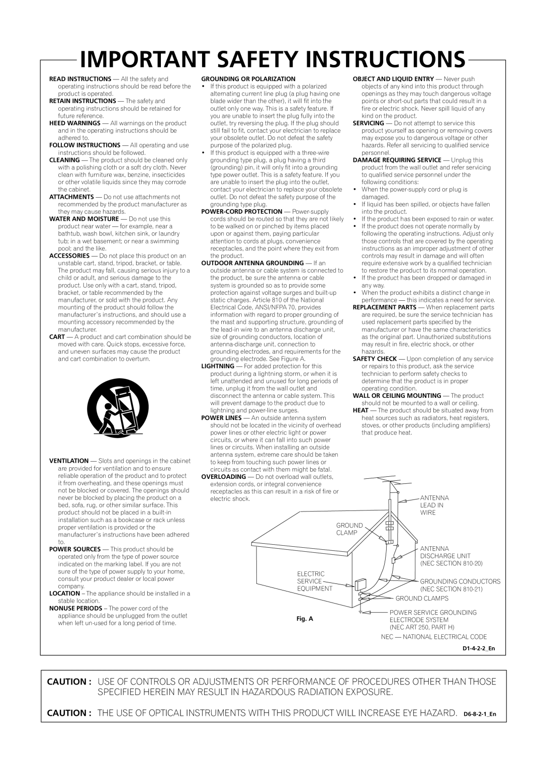 Pioneer VSX-59TXi operating instructions Important Safety Instructions 