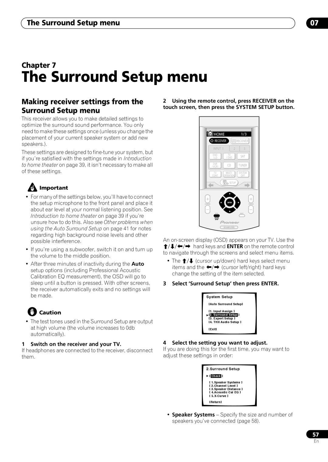 Pioneer VSX-59TXi operating instructions The Surround Setup menu, Chapter 
