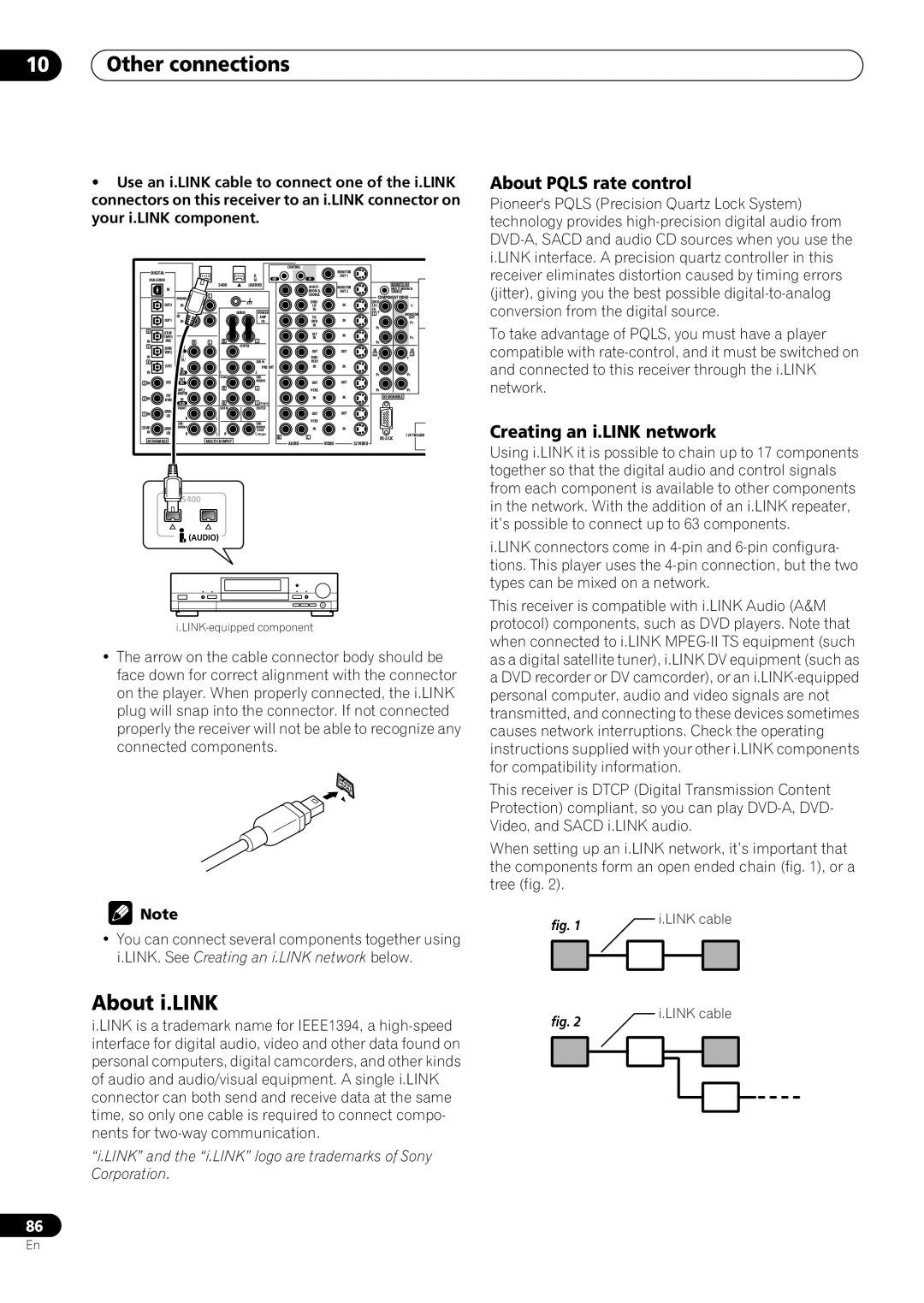 Pioneer VSX-59TXi About i.LINK, About PQLS rate control, Creating an i.LINK network, 10Other connections 