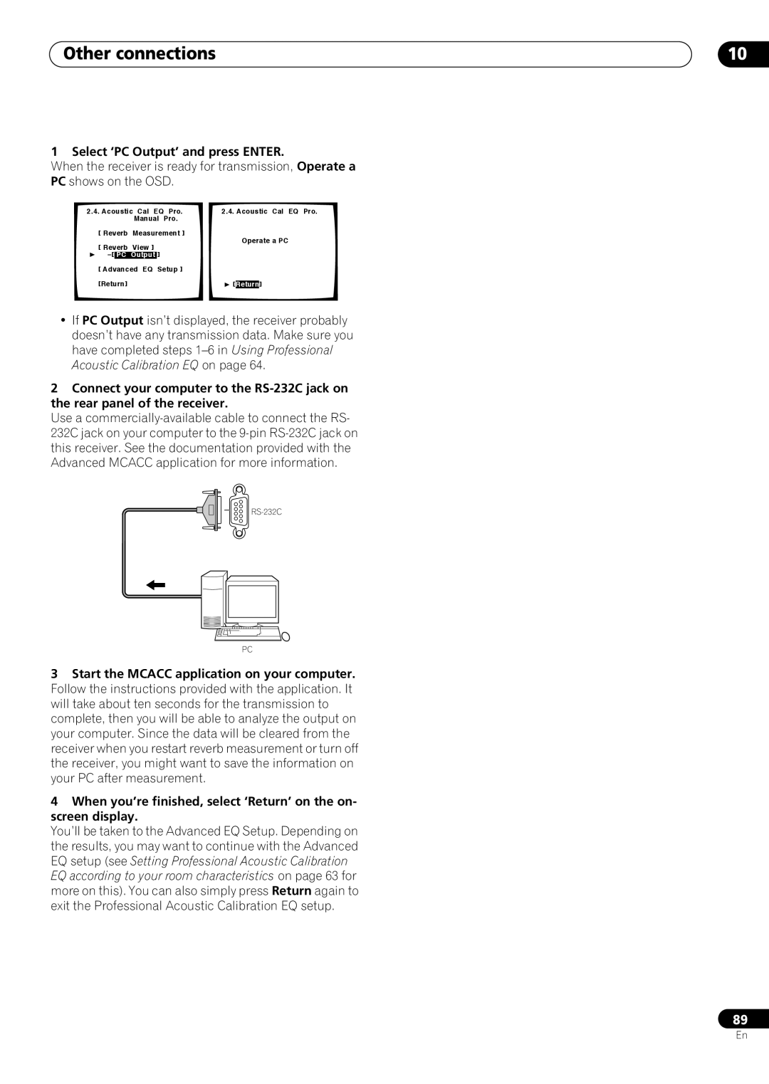 Pioneer VSX-59TXi operating instructions Other connections, Select ‘PC Output’ and press ENTER 
