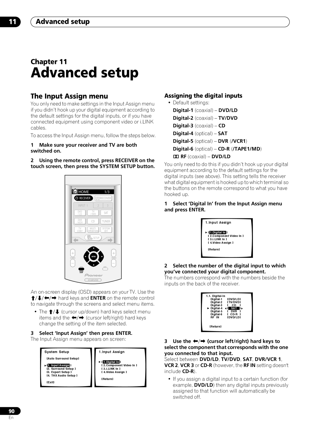 Pioneer VSX-59TXi operating instructions 11Advanced setup Chapter, The Input Assign menu, Assigning the digital inputs 