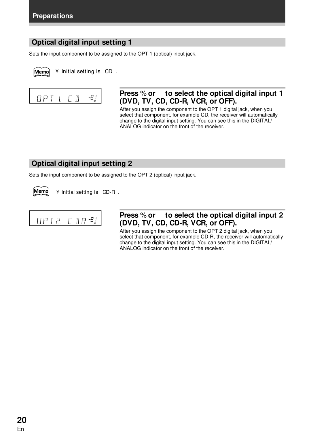 Pioneer VSX-709RDS, VSX-609RDS manual Optical digital input setting 