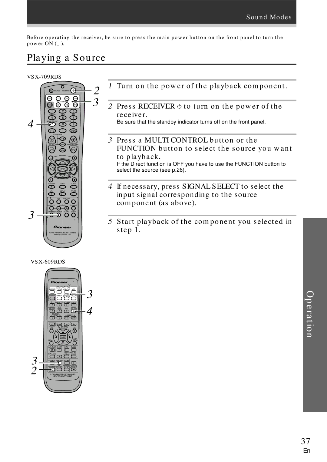 Pioneer VSX-609RDS, VSX-709RDS manual Playing a Source, 4 ¢ 