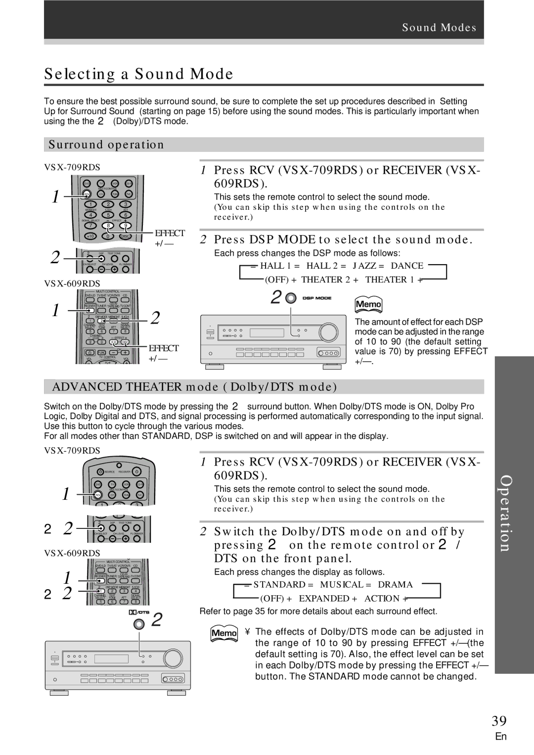 Pioneer VSX-609RDS, VSX-709RDS manual Selecting a Sound Mode 