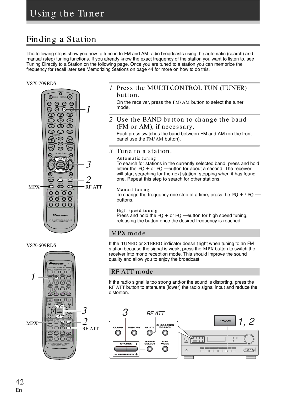 Pioneer VSX-709RDS, VSX-609RDS manual Using the Tuner, Finding a Station 