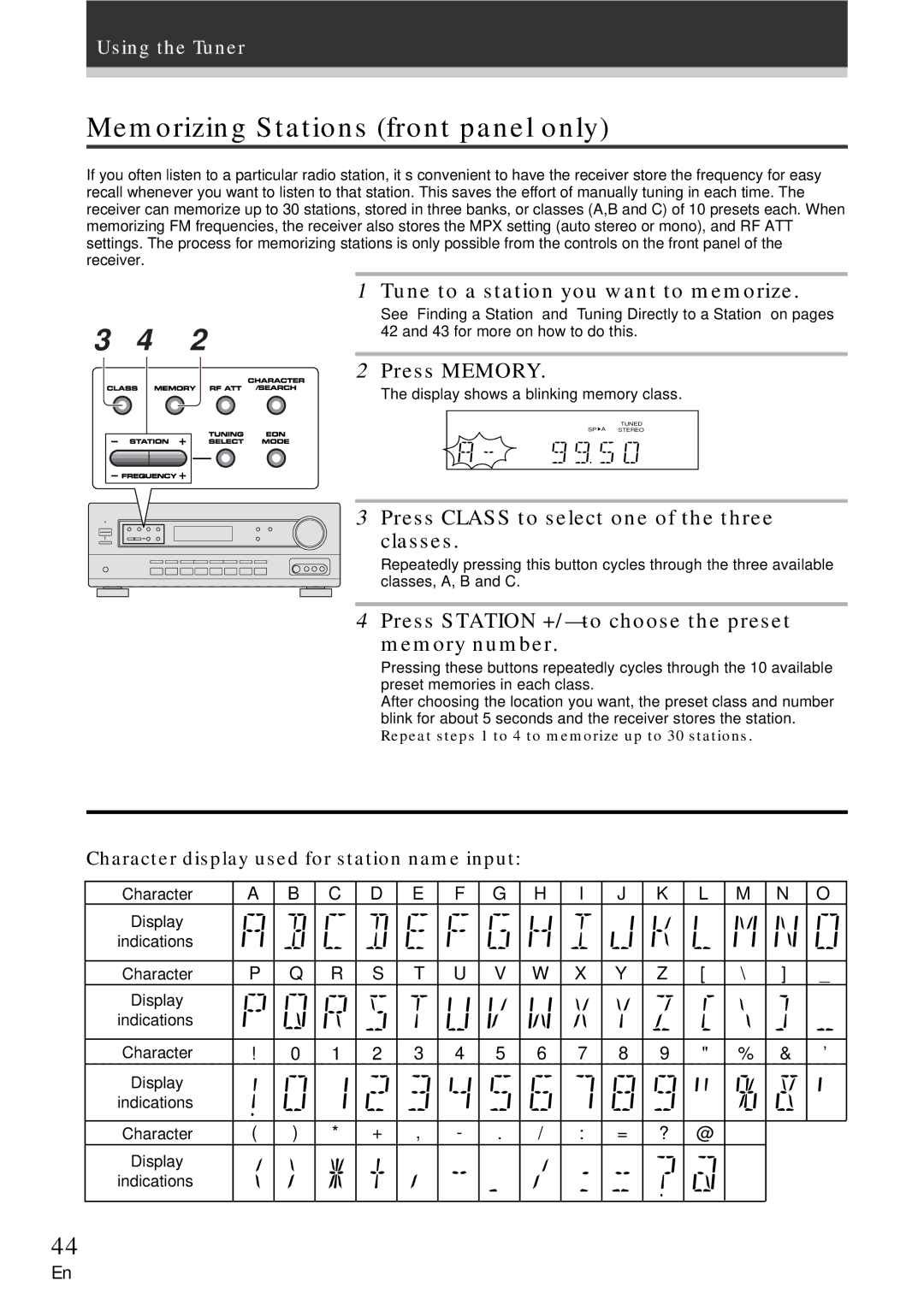 Pioneer VSX-709RDS, VSX-609RDS Memorizing Stations front panel only, Tune to a station you want to memorize, Press Memory 