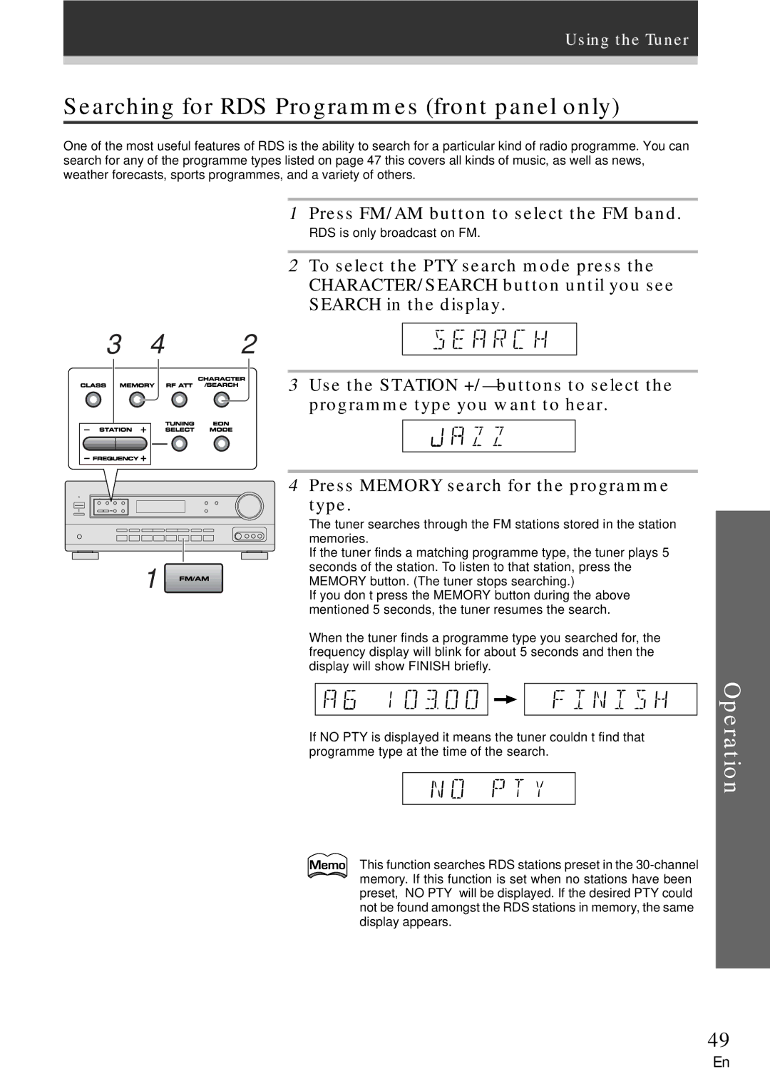 Pioneer VSX-609RDS, VSX-709RDS Searching for RDS Programmes front panel only, Press FM/AM button to select the FM band 