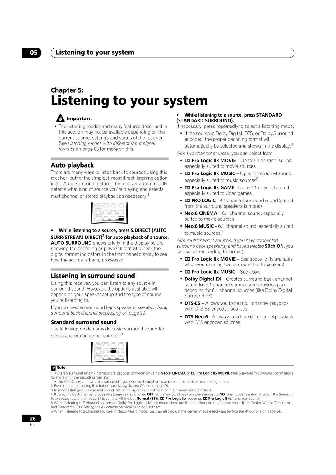 Pioneer VSX-74TXVi-S, VSX-74TXVI manual Listening to your system Chapter, Auto playback, Listening in surround sound 