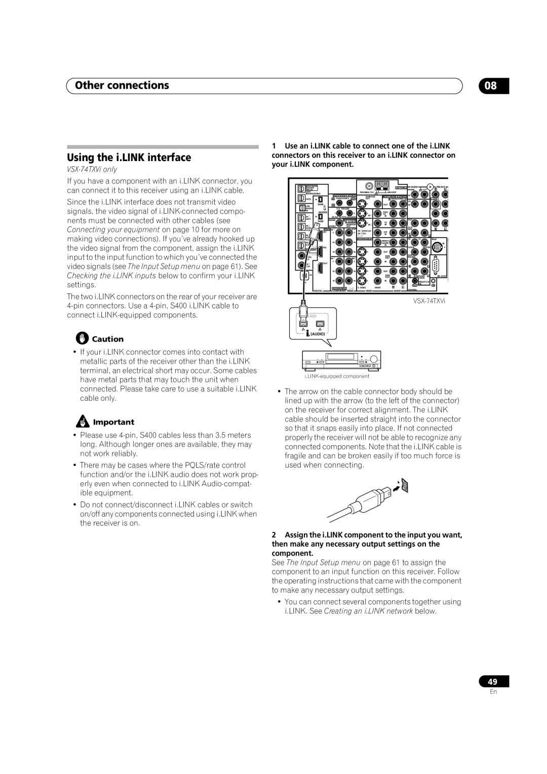 Pioneer VSX-74TXVI, VSX-74TXVi-S, VSX-72TXV-S manual Other connections Using the i.LINK interface, VSX-74TXVi only 