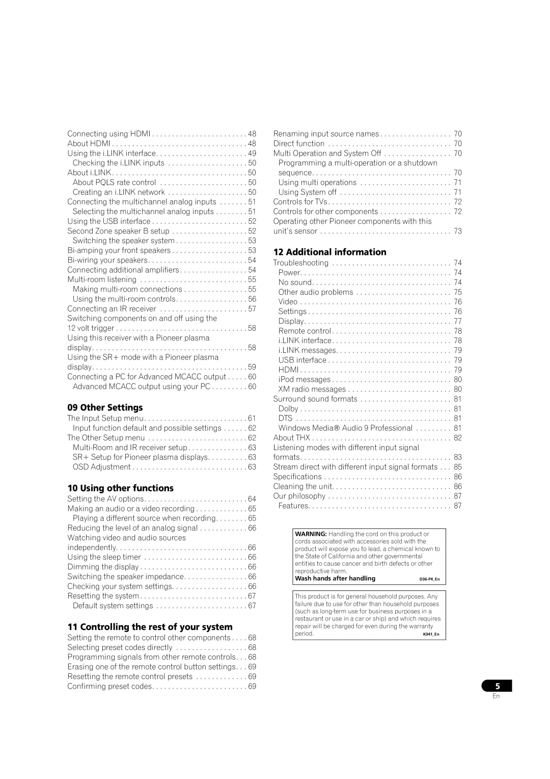 Pioneer VSX-72TXV manual Other Settings, Using other functions, Controlling the rest of your system, Additional information 