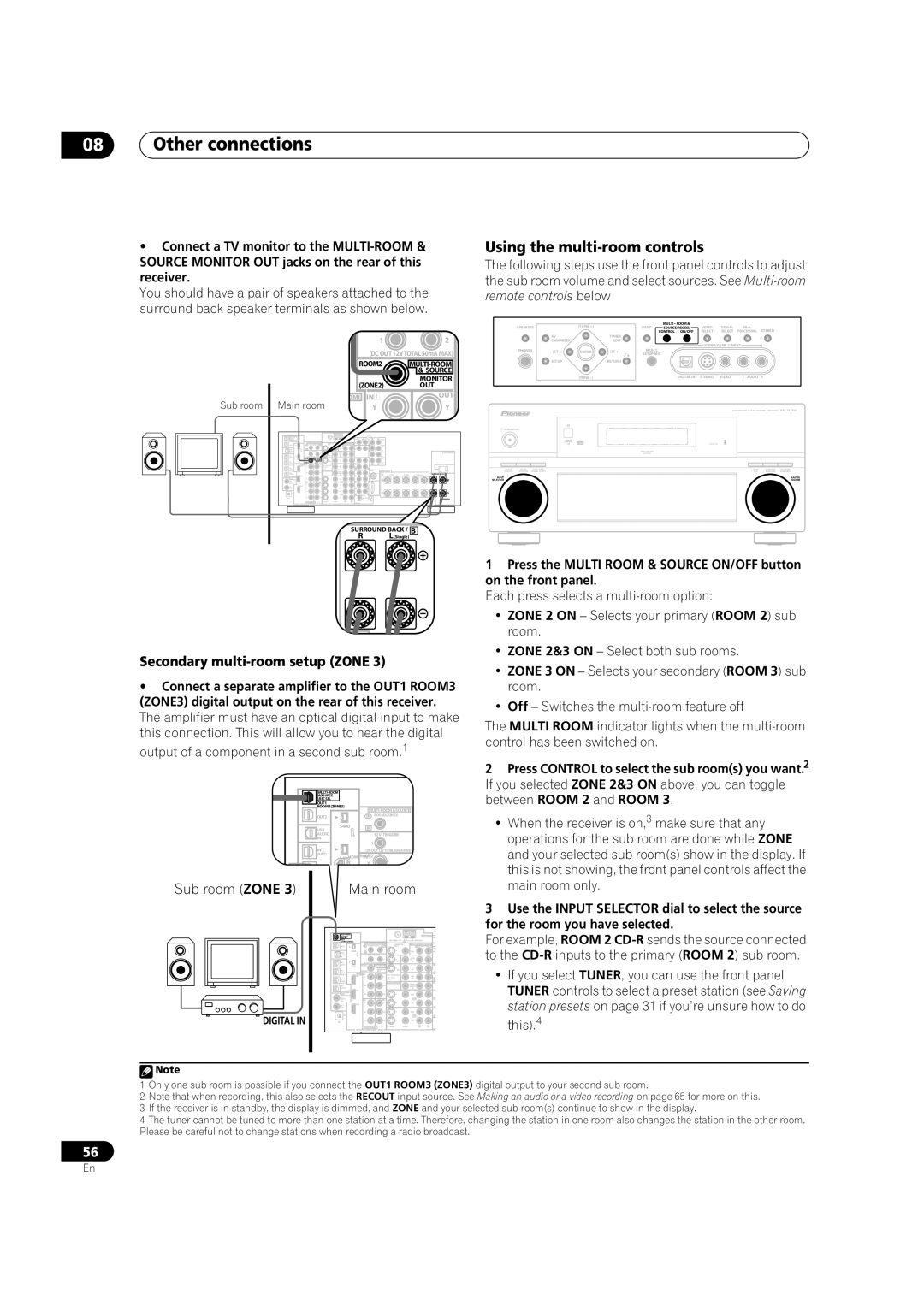 Pioneer VSX-74TXVI, VSX-74TXVi-S, VSX-72TXV-S manual Using the multi-room controls, Secondary multi-room setup Zone 