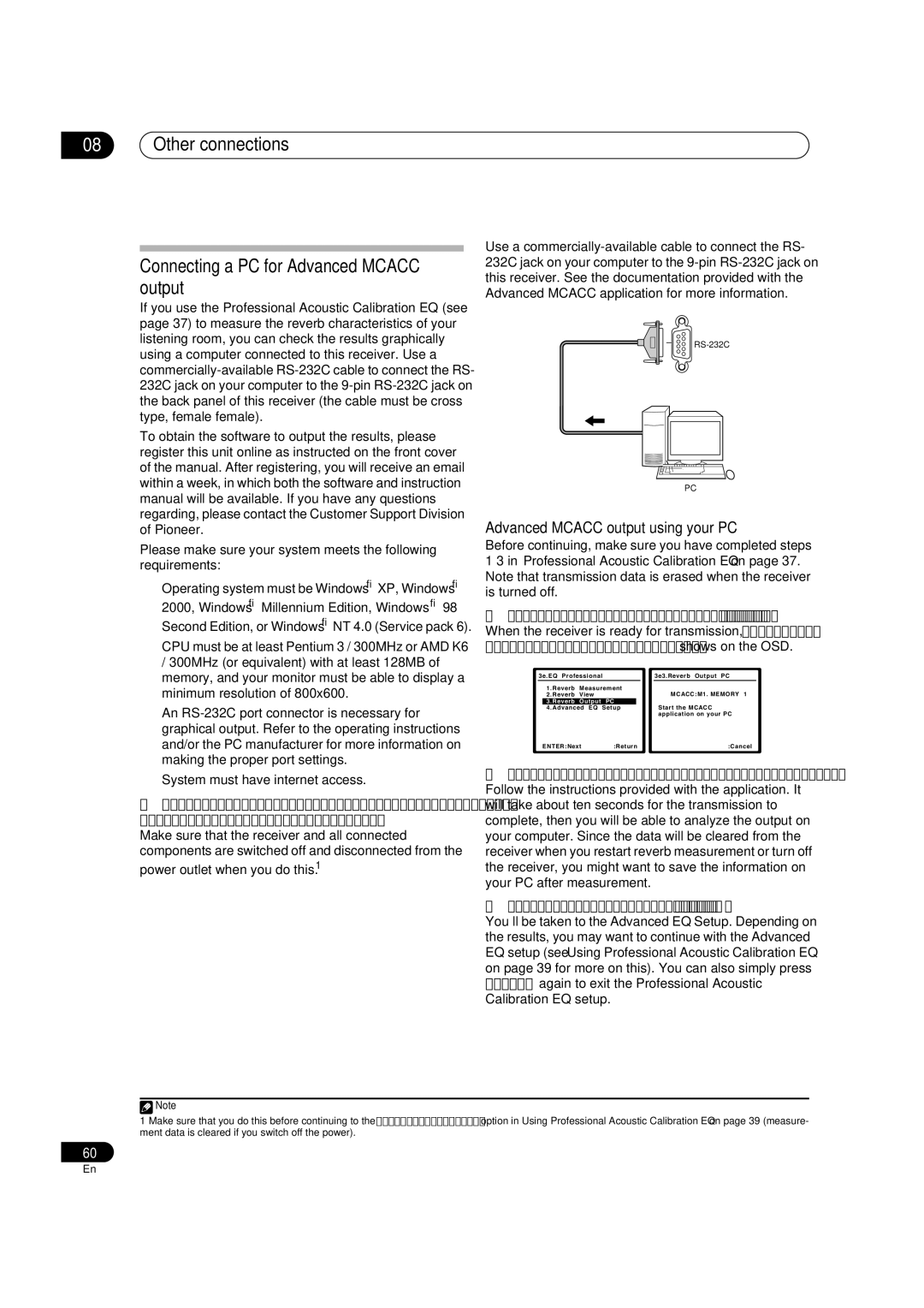 Pioneer VSX-74TXVI manual Other connections Connecting a PC for Advanced Mcacc output, Advanced Mcacc output using your PC 