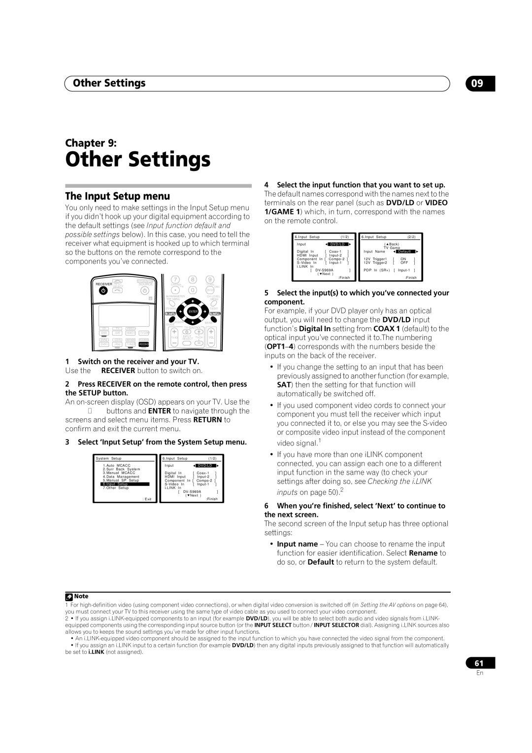 Pioneer VSX-74TXVI, VSX-74TXVi-S, VSX-72TXV-S manual Other Settings Chapter, Input Setup menu 