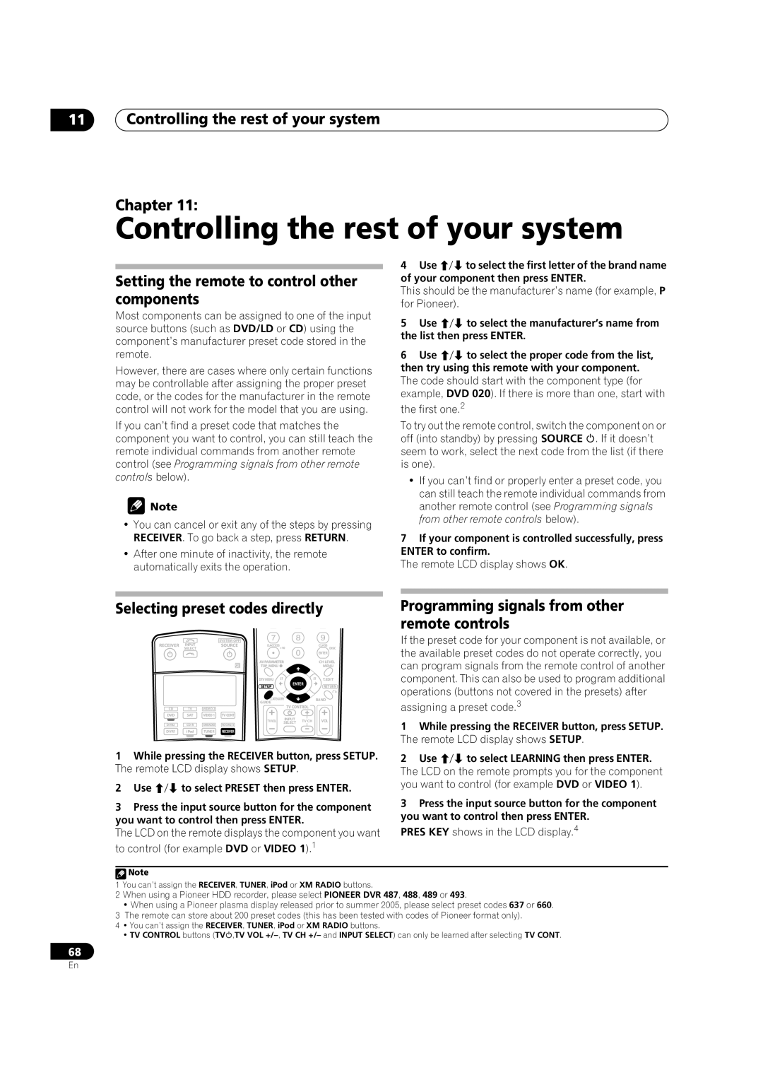 Pioneer VSX-74TXVI manual Controlling the rest of your system Chapter, Setting the remote to control other components 