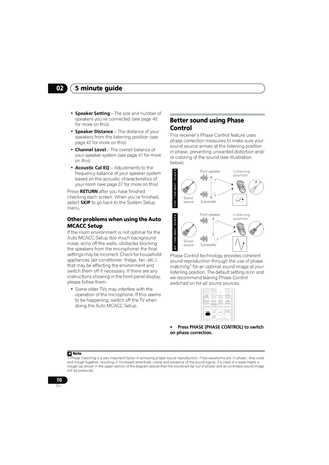 Pioneer VSX-817-S/-K Better sound using Phase Control, Other problems when using the Auto Mcacc Setup 