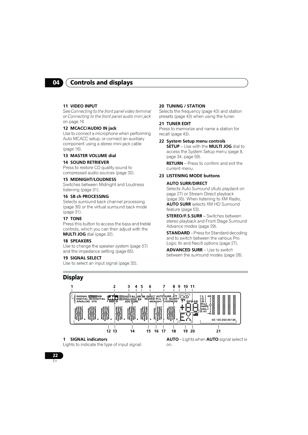 Pioneer VSX-817-S/-K operating instructions Controls and displays, Display 