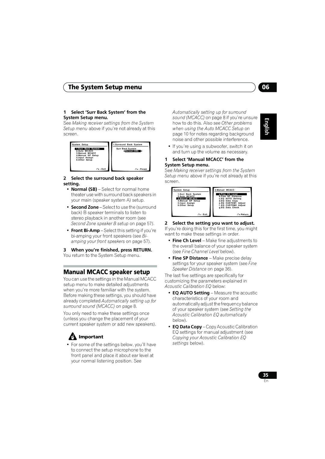 Pioneer VSX-817-S/-K Manual Mcacc speaker setup, Select ‘Surr Back System’ from the System Setup menu 