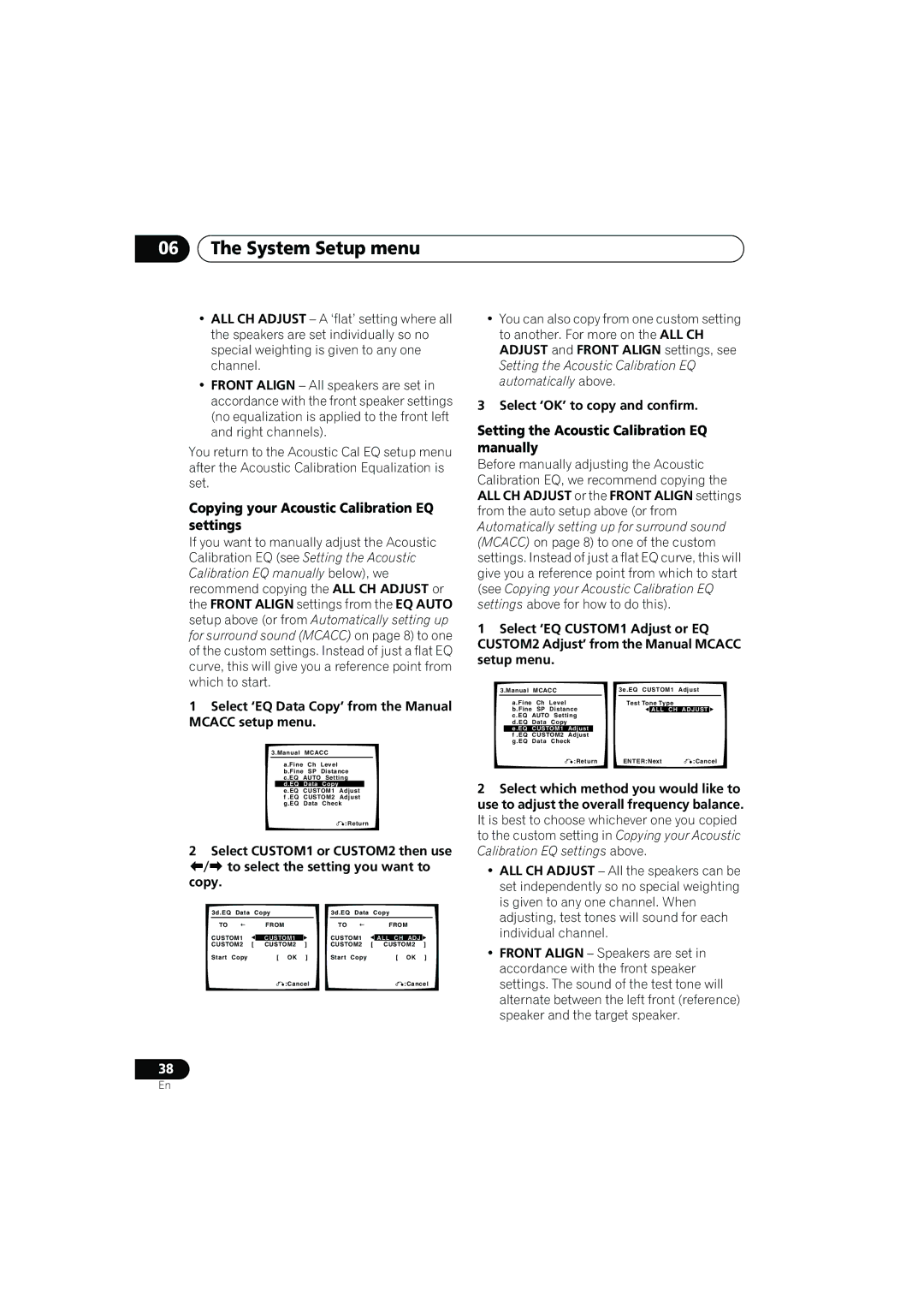 Pioneer VSX-817-S/-K Copying your Acoustic Calibration EQ settings, Setting the Acoustic Calibration EQ manually 